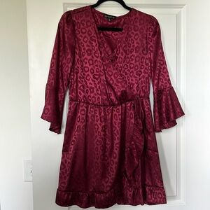 KENEDIK leopard print satin wrap dress